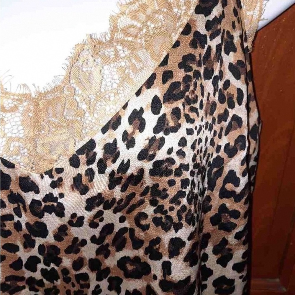 Leopard Print Lace Trim Tank Top